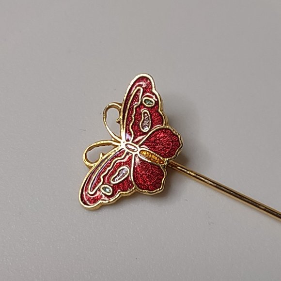 Red And Gold Tone Butterfly Stick Pin - Picture 4 of 14
